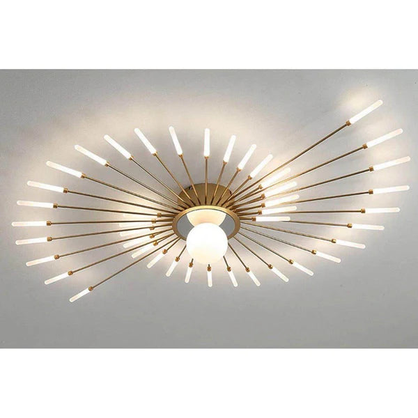 Radiant Starburst LED Semi-Flush Ceiling Light 50" Gold Finish, Modern Living Room Ceiling Lights