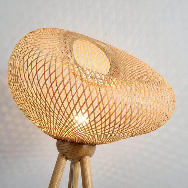 LumiNest Rattan Tripod Floor Lamp 63" Natural Wicker Orb Shade, Living Room Floor Lamps