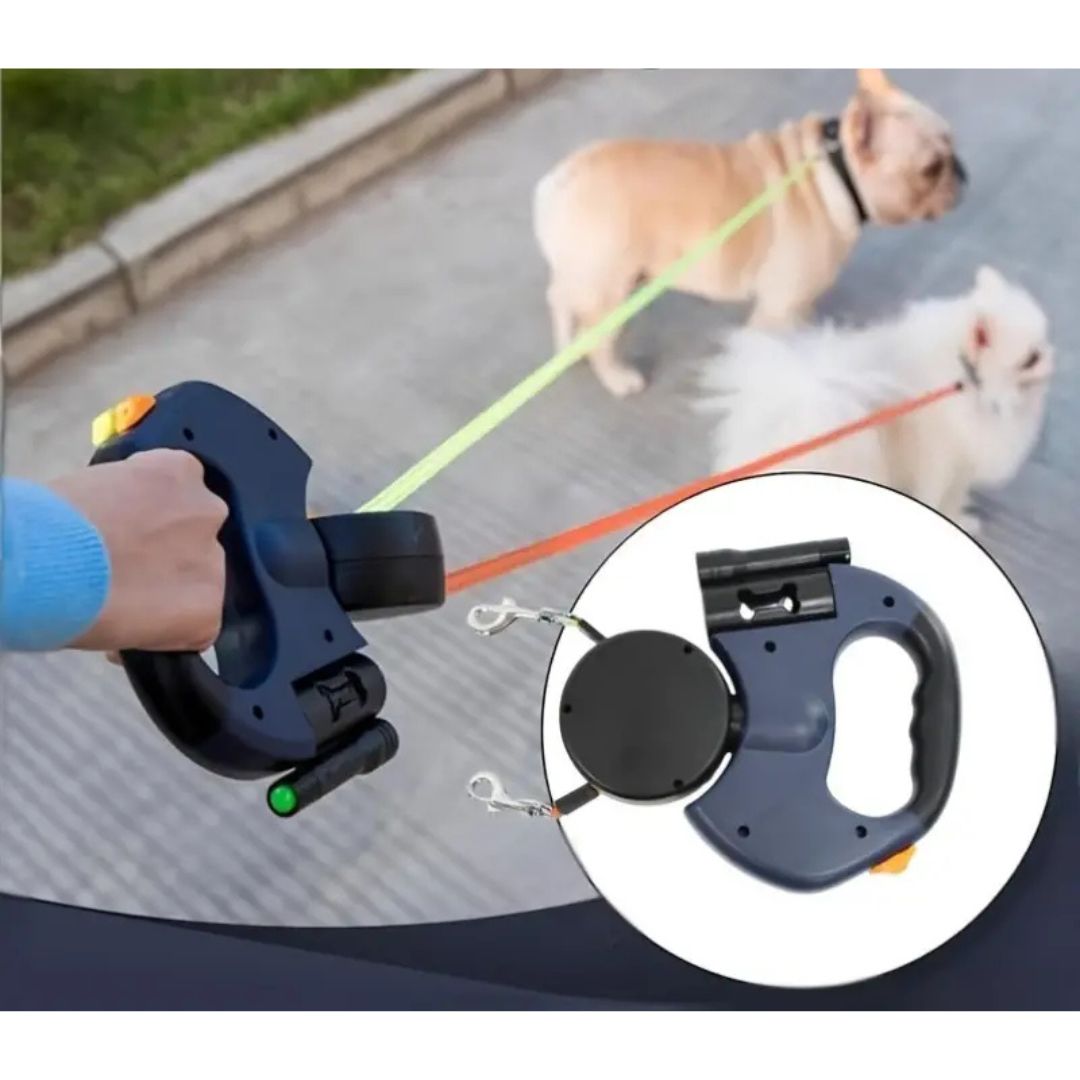 Dual Lead Dog Leash with Rotating Swivel Joint and Padded Handle