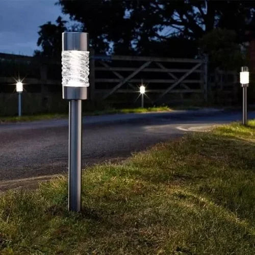LumaWave Solar Pathway Stake Lights 22" Stainless Steel & Glass 3-Pack, Outdoor Garden Lighting