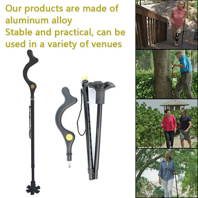 Adjustable Walking Stick with Ergonomic Handle and 360-Degree Rotating Tip, 12 Height Settings