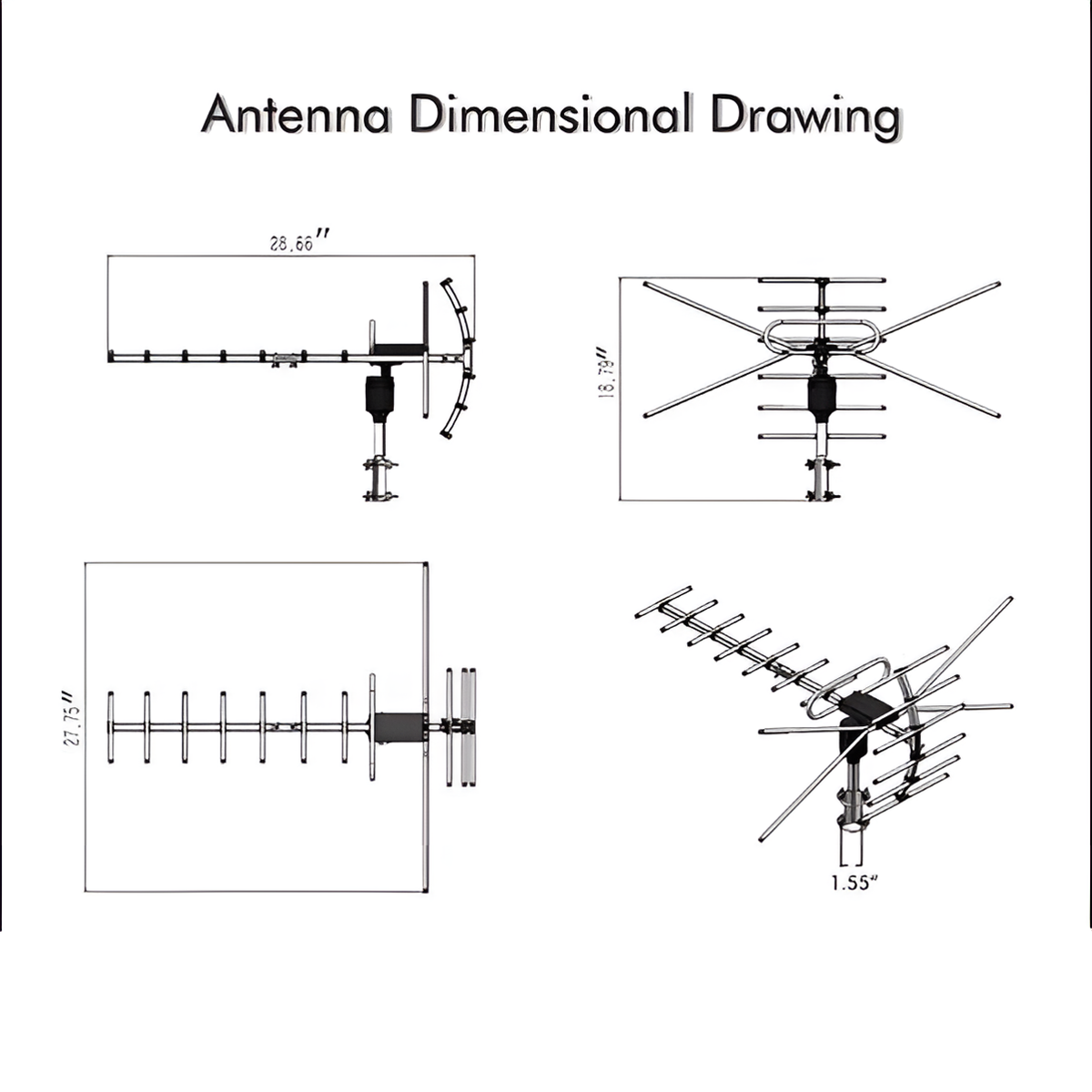 Outdoor TV Antenna with 360 Motorized Rotation and Smart IC Filtering, 33ft Cable