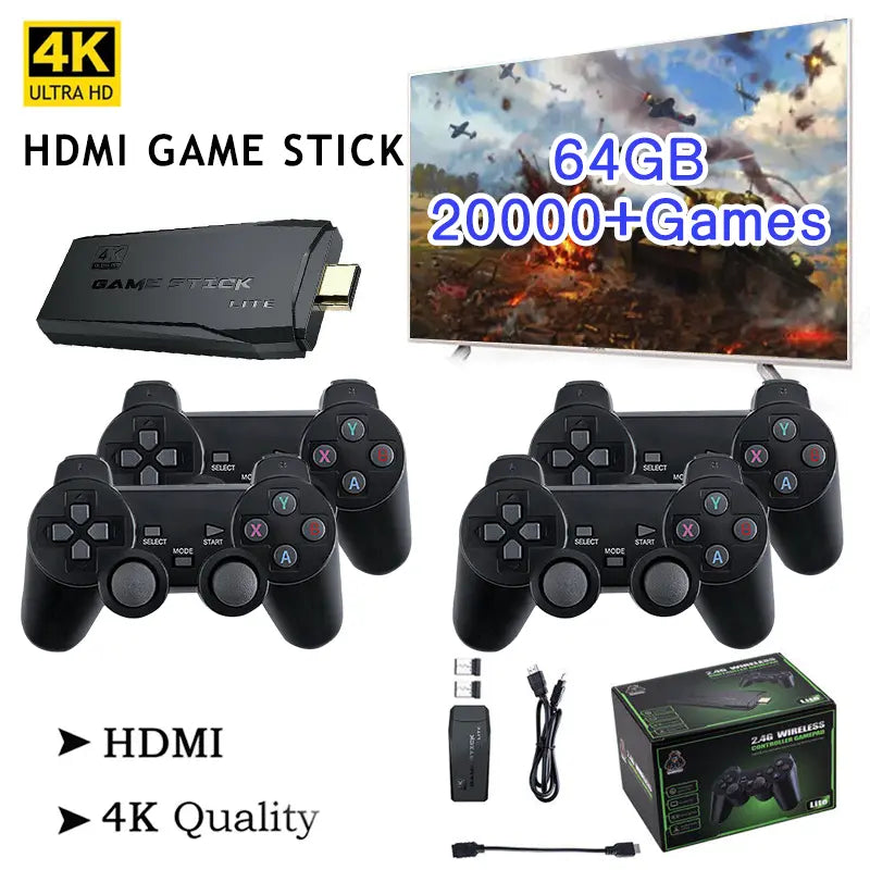 Retro Game Console with 64GB Storage and Wireless Controllers for TV