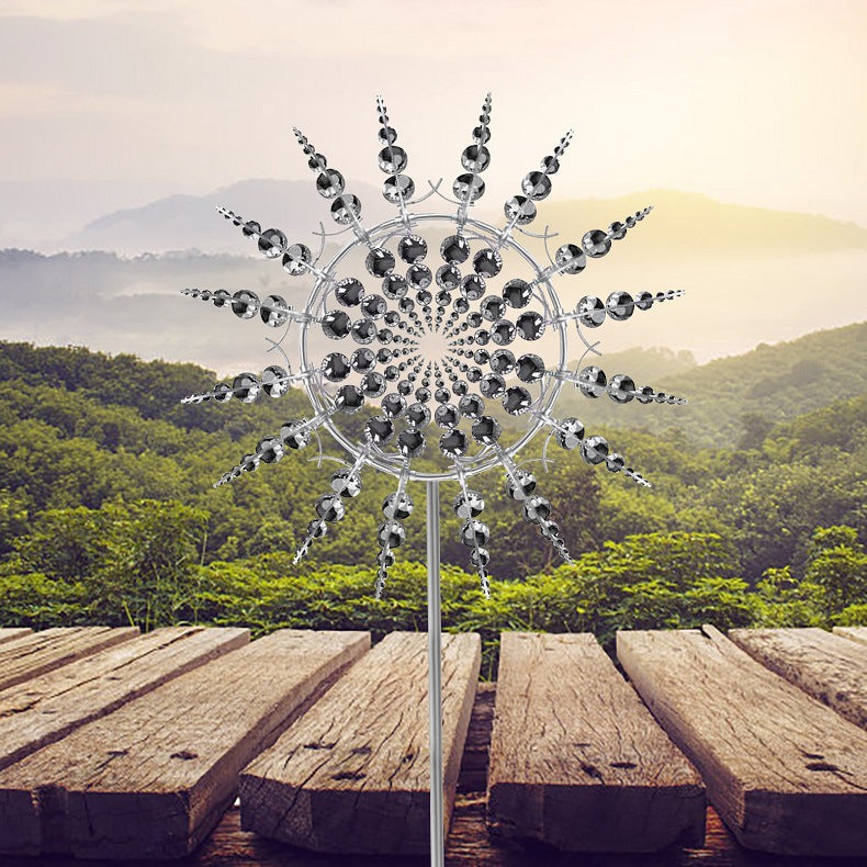 Metal Wind Spinner with 18 Rotating Blades and Reflective Finish, 39 Inch Height