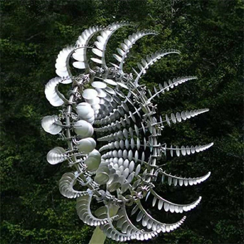 Metal Wind Spinner with 18 Rotating Blades and Reflective Finish, 39 Inch Height