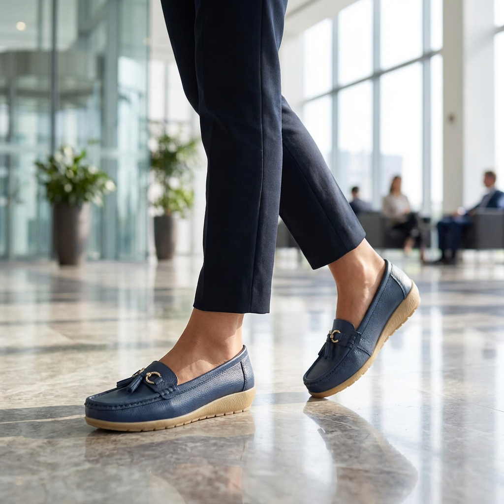 Leather Loafers with Ergonomic Insole and Arch Support for Women