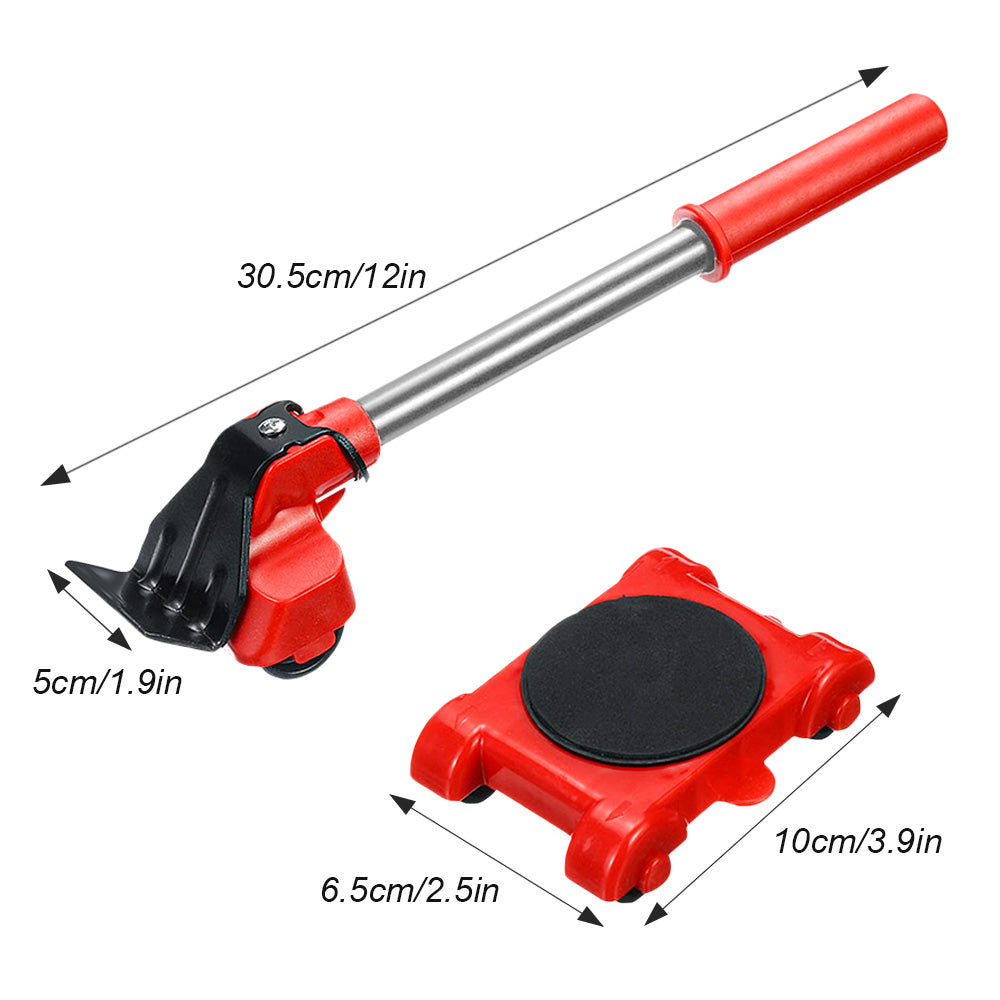 Furniture Moving Rollers with Lifting Bar and 360-Degree Wheels, 4-Pad Set