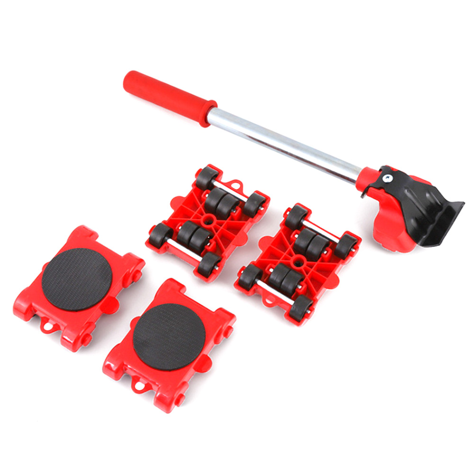 Furniture Moving Rollers with Lifting Bar and 360-Degree Wheels, 4-Pad Set